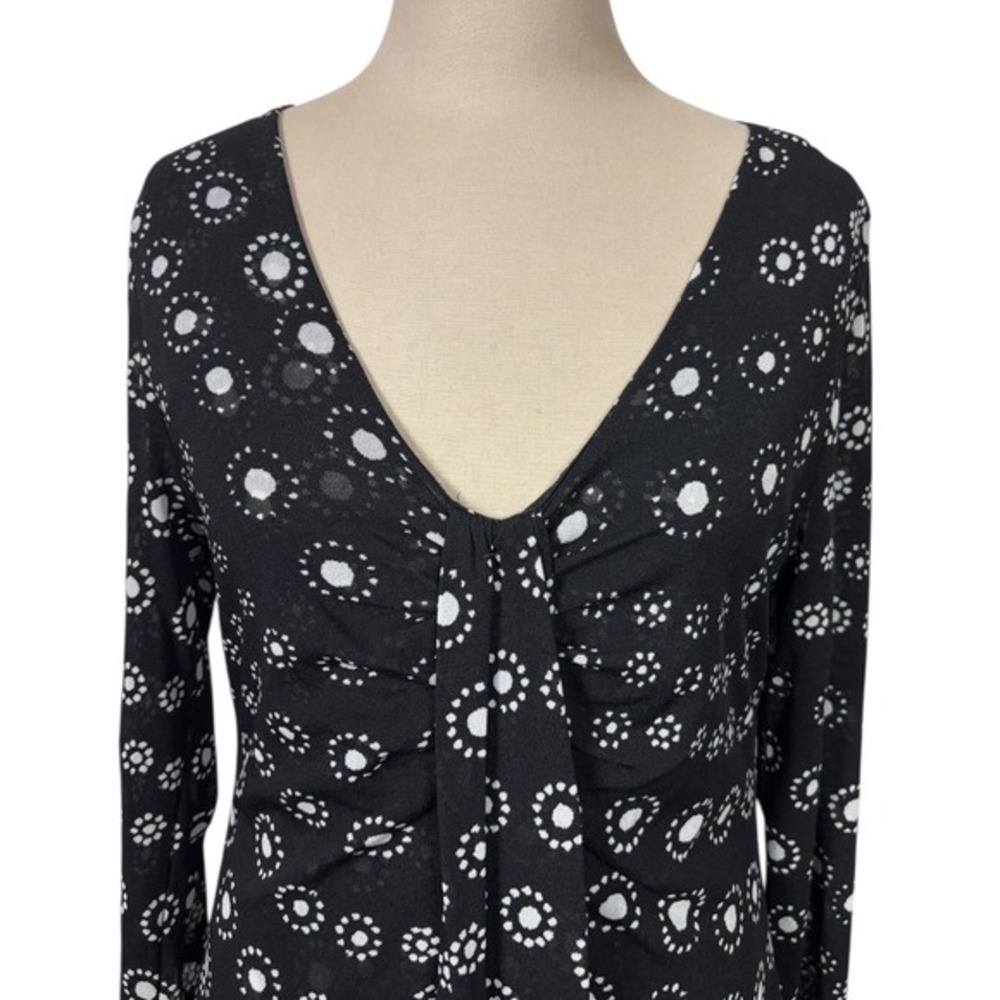 Vintage Chaus Black White Polka Dot V Neck‎ Long Sleeve Mesh Dress M Whimsigoth - Picture 4 of 8